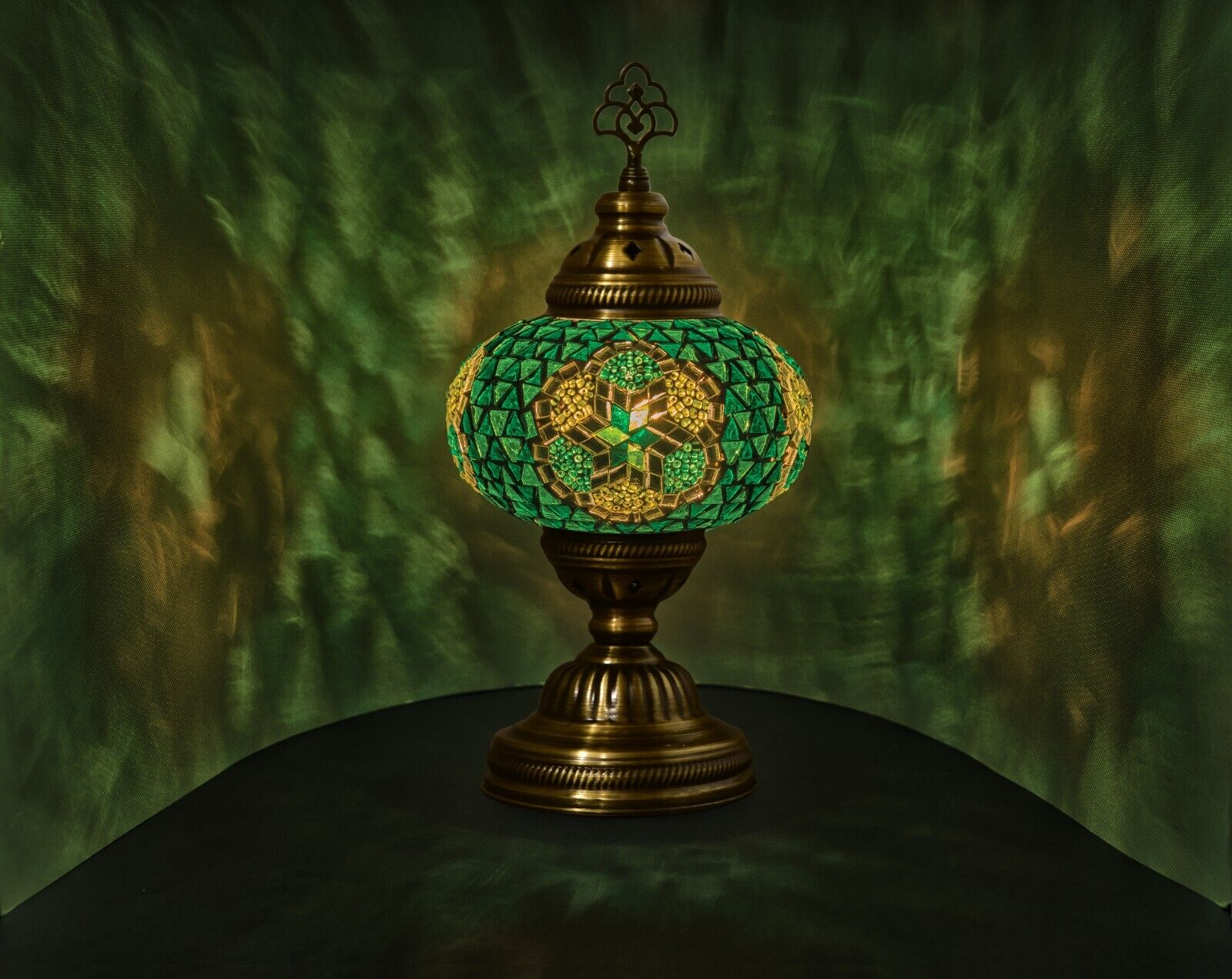 maramou-001-006-001 Mosaiklampe Große L 12 auf 10 Grün Handgefertigt Orientalisch Mosaik Glass