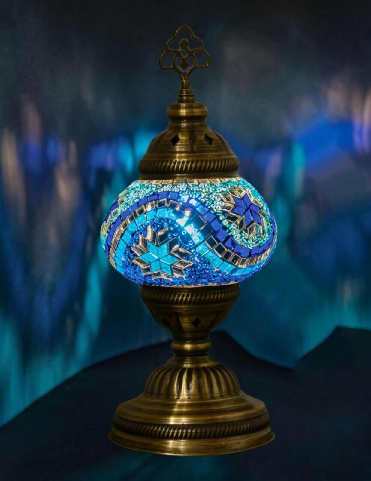 maramou-001-018-001 Mosaiklampe Große L 12 auf 10 Blau Handgefertigt Orientalisch Mosaik Glass