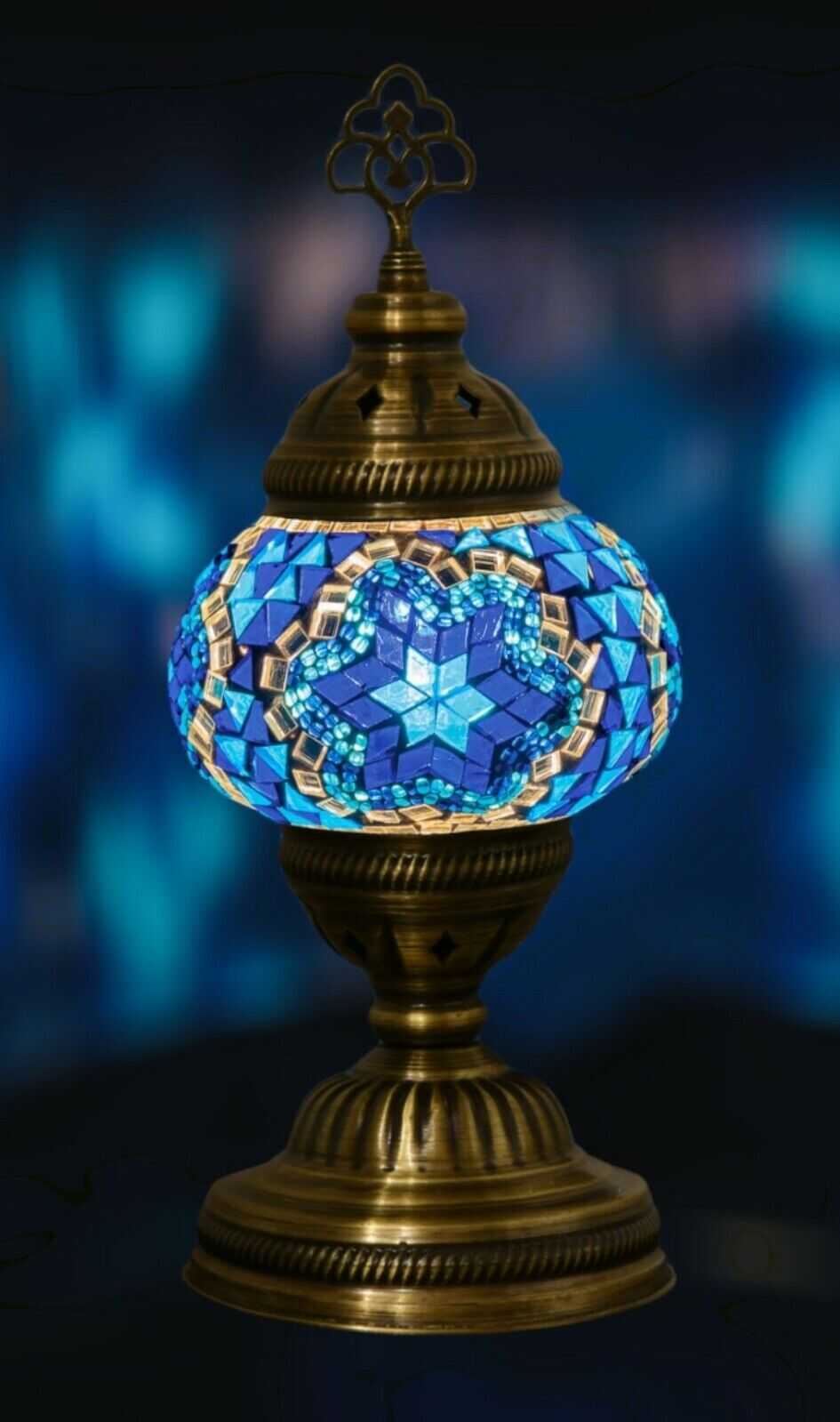 maramou-001-019-001 Mosaiklampe Große L 12 auf 10 Blau Handgefertigt Orientalisch Mosaik Glass
