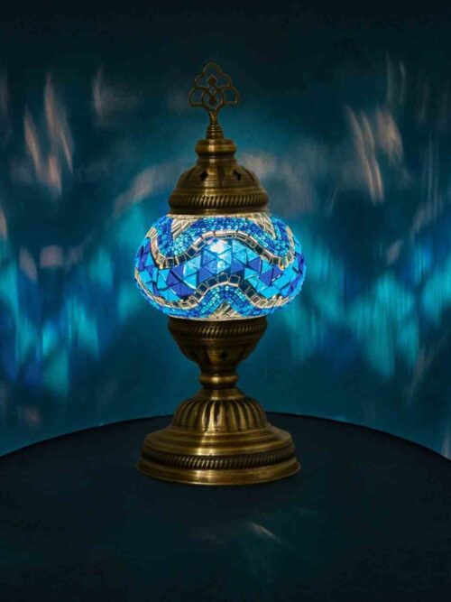 Mosaiklampe Große L 12 auf 10 Blau Handgefertigt Orientalisch Mosaik Glass