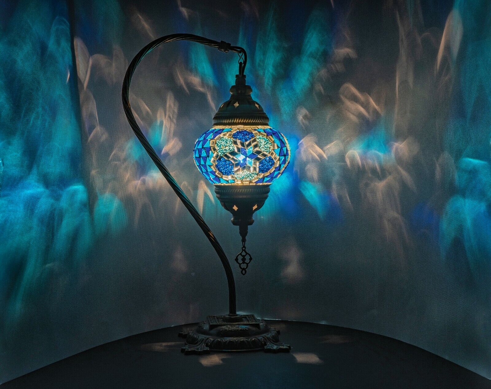 maramou-019-002 Mosaiklampe Bogen L Glas handgefertigtes blau - Orientalisch Türkisch Laterne